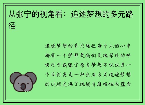 从张宁的视角看：追逐梦想的多元路径
