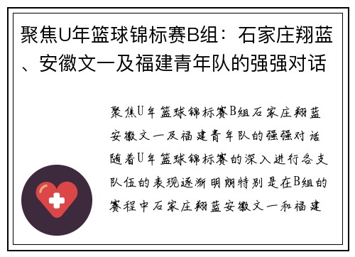 聚焦U年篮球锦标赛B组：石家庄翔蓝、安徽文一及福建青年队的强强对话