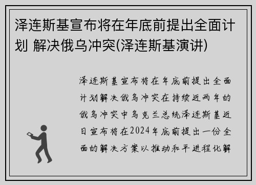 泽连斯基宣布将在年底前提出全面计划 解决俄乌冲突(泽连斯基演讲)