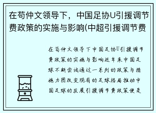 在苟仲文领导下，中国足协U引援调节费政策的实施与影响(中超引援调节费怎么算)