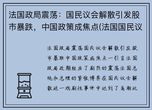 法国政局震荡：国民议会解散引发股市暴跌，中国政策成焦点(法国国民议会官网)