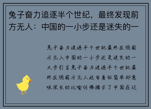 兔子奋力追逐半个世纪，最终发现前方无人：中国的一小步还是迷失的一大步？