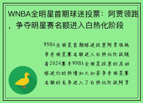 WNBA全明星首期球迷投票：阿贾领跑，争夺明星赛名额进入白热化阶段